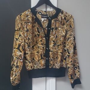 Versace Gold and Black Baroque Bomber Jacket